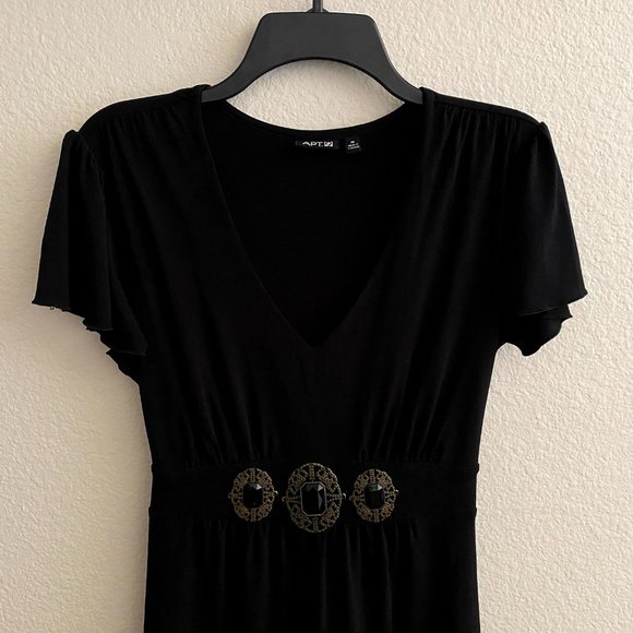 Apt. 9 sz:M Gem Front Black Gathered Waist Dress - Picture 3 of 10